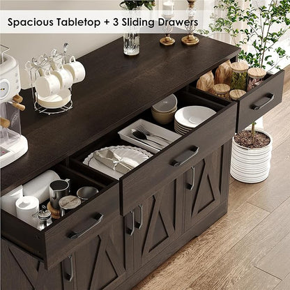 HOSTACK Buffet Cabinet with Drawers, Modern Farmhouse Coffee Bar Station Wood - Image 5