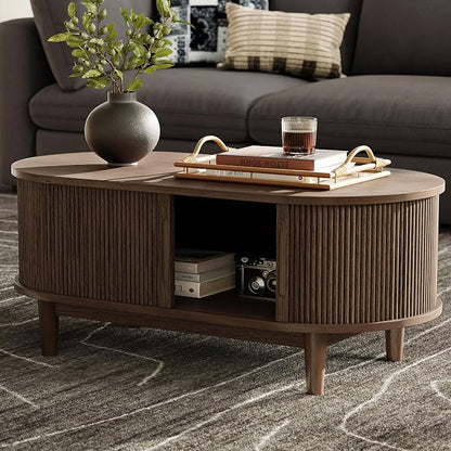 LINSY HOME Oval Coffee Table, Wood Coffee Table - Image 2