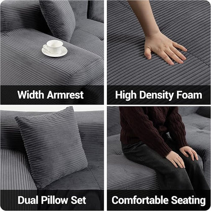 119'' Modular L-Shaped Boneless Sectional, Corduroy Deep Seat Cloud Sectional - Image 5