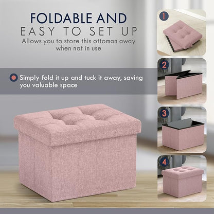 Ornavo Home Small Storage Ottoman Foldable Collapsible Rectangle Linen Ottoman - Image 5