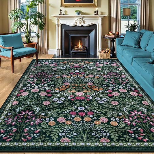 10x12 Area Rugs for Living Room: Floral Washable Rug Vintage Large Soft Boho by PLHXFRSoftAreaRugs