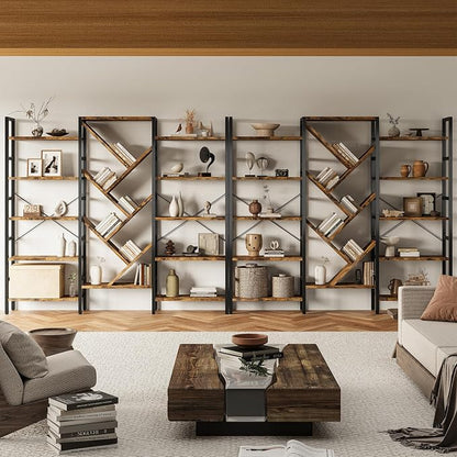 INNOD 70x70 Triple 5 Tier Book Shelf, Large Wooden Bookcase - Image 6