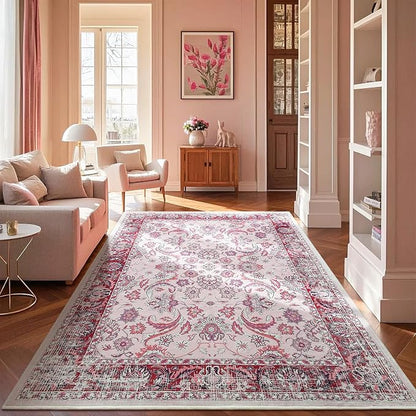 Area Rugs for Living Room, 4x6 Washable Rugs for Bedroom, Non-Slip Floral by Rtizon