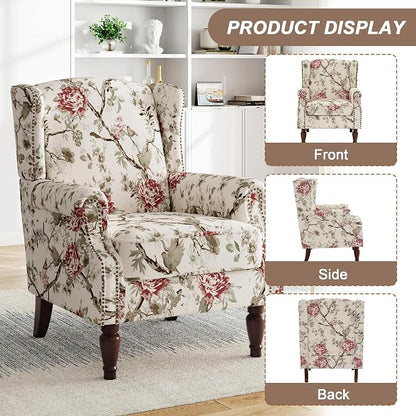 Pia Ricco Set of 2 Floral Accent Chairs, High Back Upholstered Armchairs - Image 3