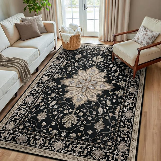 RELEANY Area Rugs 5'x8' Washable Non-Slip, Floral Vintage Distress Print by RELEANY