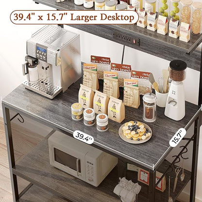 SUPERJARE Bakers Rack with Power Outlets, Microwave Stand, 39.4 X 14.3 Inch - Image 6