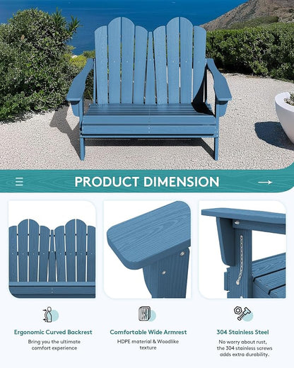 SERWALL 3 Pieces Patio Adirondack Bench Set, 2 Folding Adirondack Bench and 1 - Image 6