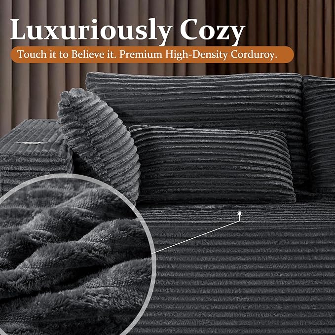 108" Oversized Cloud Sectional Couch, Comfort U Shaped Boneless Couch - Image 8
