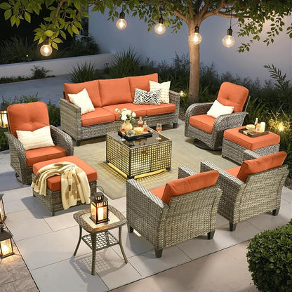 ovios 9 Pieces Patio Furniture Set, Outdoor Wicker Sofa Couch by OVIOS
