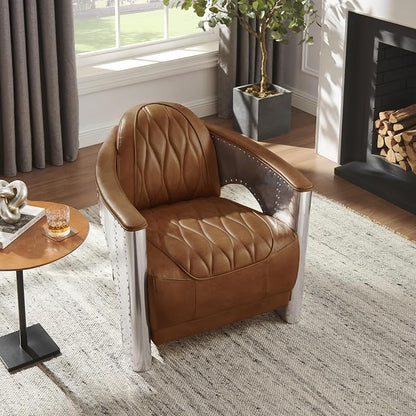 Art Leon Genuine Leather Chair, Mid Century Industrial Accent Arm Chair - Image 7