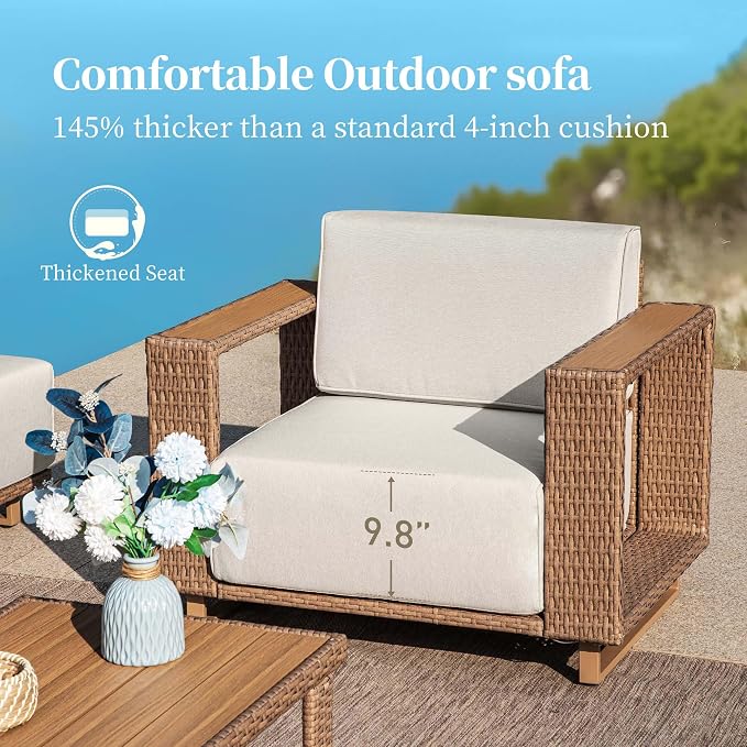 SUNSHINE VALLEY Patio Sectional Furniture, Outdoor Yellow Rattan Wicker Sofa - Image 3