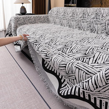 VClife Boho Couch Cover, Abstract White and Black Line Geometric Jacquard Couch - Image 5