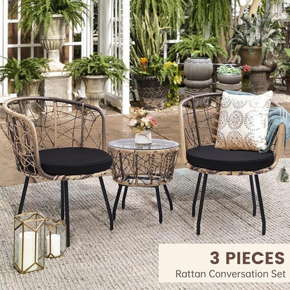 Kromax 3 Piece Bistro Set, Modern Outdoor Wicker Patio Furniture - Image 2