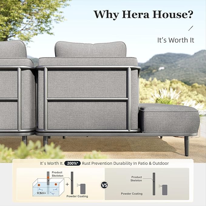 HERA'S HOUSE Metal Patio Furniture Set, Modular 7 Seats, 1 Nesting Coffee - Image 4