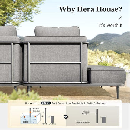 HERA'S HOUSE Metal Patio Furniture Set, Modular 7 Seats and 1 Nesting Coffee - Image 4