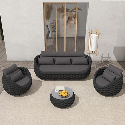 TWT Aluminum Patio Furniture Set Three Seater Sofa Outdoor Furniture Set by TWT