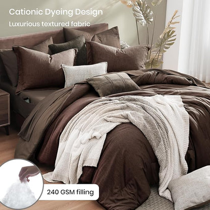 Monbix Full Size Comforter Set, Chocolate Brown Bedding Comforter - Image 3