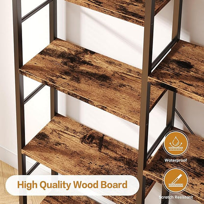 Shintenchi Triple Column 5 Tier Bookshelf, Industrial Large Bookcase Display - Image 4