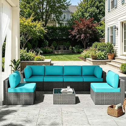 MOCHITO 7 Pieces Outdoor Patio Furniture Sets, All-Weather Sectional Sofa Grey by Unknown