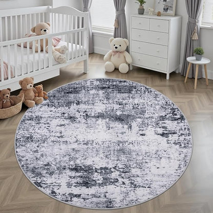 Round Area Rug for Living Room: 6 ft Washable Modern Abstract Soft Thin Rug - Image 4