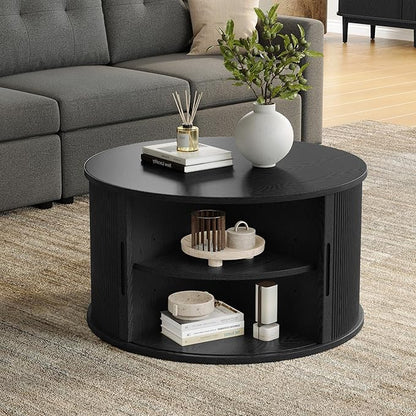 LINSY HOME Round Coffee Table, 31.5" Drum Coffee Table - Image 2