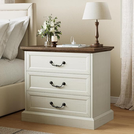 Huuger Nightstand with Charging Station, 3 Drawer Night Stand, 22 Inch Wider by Huuger