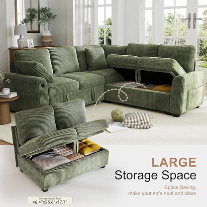 Hanherry Sectional Couch with Pull Out Sofa Bed, Corduroy Sleeper Sofa with 2 - Image 5