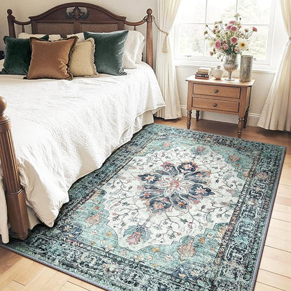 RELEANY Area Rugs 5'x7' Washable Non-Slip, Floral Vintage Distress Print - Image 2