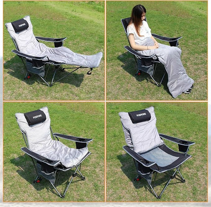 Reclining Camping Chair with Removable Footrest Lounge Chair with Headrest - Image 7