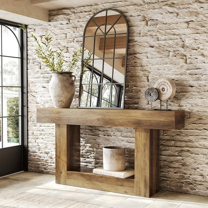 LITTLE TREE 63 Inches Long Console Table, 2-Tier Farmhouse Sofa Table Behind - Image 3