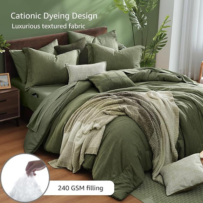 Monbix King Size Comforter Set, Olive Green King Bed Set Reversible, King Size - Image 4