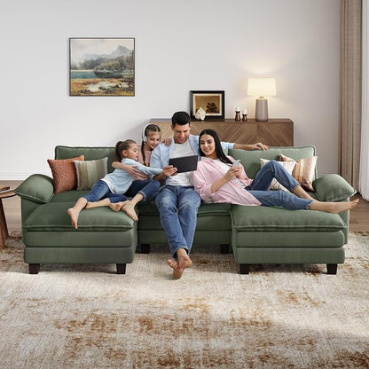 LINSY HOME 123" Modular U-Shaped Sectional Sofa, 3-Seat Corduroy Modern Cloud - Image 8