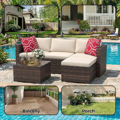 5-Piece Patio Sectional Sofa Set, All-Weather Brown PE Rattan Outdoor - Image 5