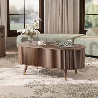 SULIVES Oval Coffee Table with Storage, Small Fluted Center Table - Image 6