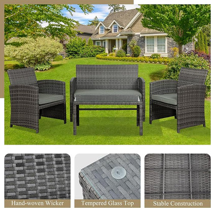 JAMFLY 4 Piece Outdoor Patio Furniture Set, Outdoor Wicker Rattan Chairs - Image 6