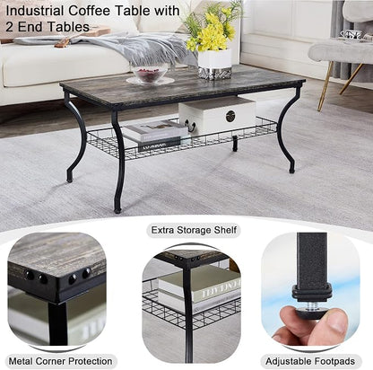 VECELO 3 Pieces Living Room Table Sets, Coffee and End Tables - Image 3