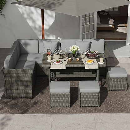 KIGOTY 7 Piece Patio Furniture Set, Outdoor PE Wicker Rattan Outdoor Dining Set - Image 6