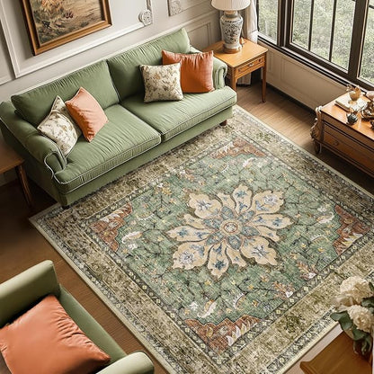 RELEANY Area Rugs Square 8ft Washable Non-Slip, Floral Vintage Distress Print - Image 2