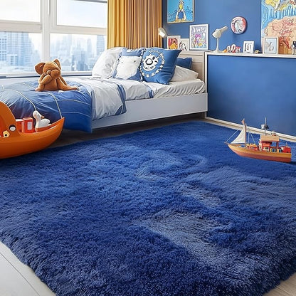 PAGISOFE Navy Blue Rug 5x8 Ft Fluffy Shag Rugs - Image 4
