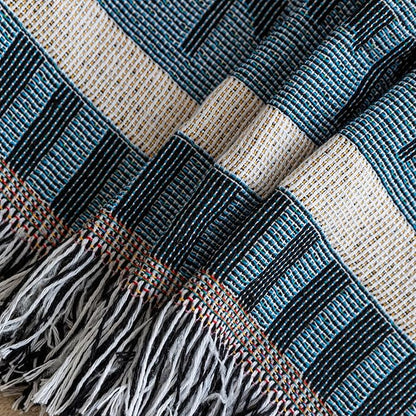 VClife Boho Sofa Couch Cover White Blue Plaid Stripe Couch Cover - Image 9