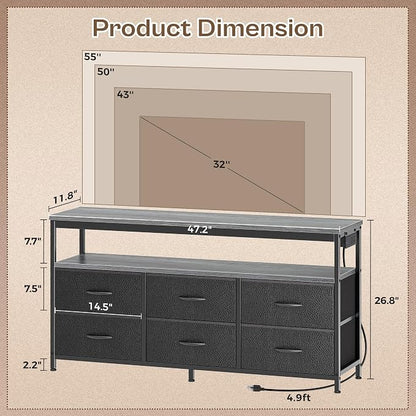 Huuger LED TV Stand for Bedroom, 47 Inch Dresser TV Stand for 43, 55 Inch TV - Image 2