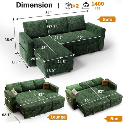 Sunny Heart 82" L Shaped Sectional Sleeper Sofa Bed - Image 2