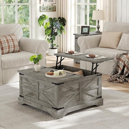 Furnideco Farmhouse Lift Top Coffee Table, Square Wood Center Table - Image 4