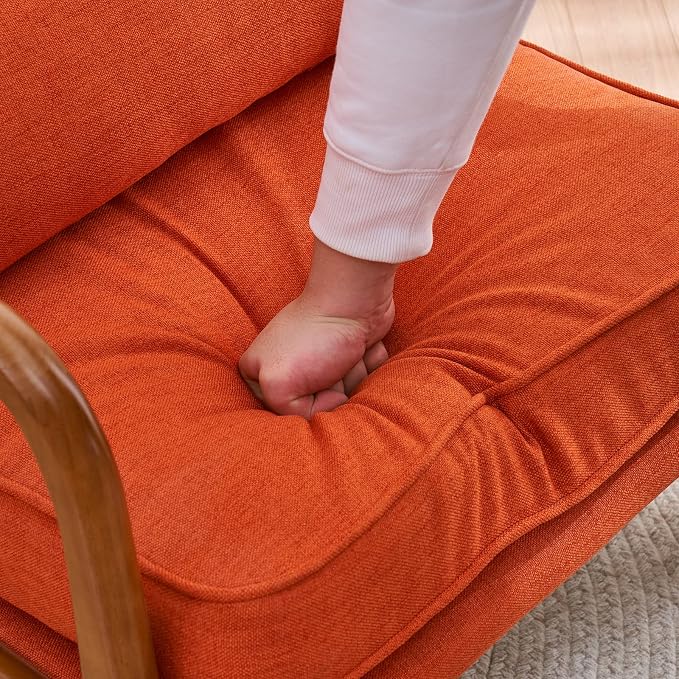 VINGLI Linen Burnt Orange Comfy Accent Chair, Mid Century Modern Lounge Armchair - Image 6