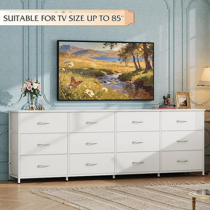 WLIVE 75.5'' White Dresser for Bedroom, TV Stand for 85, 65 Inch TV, 12 Drawer - Image 2