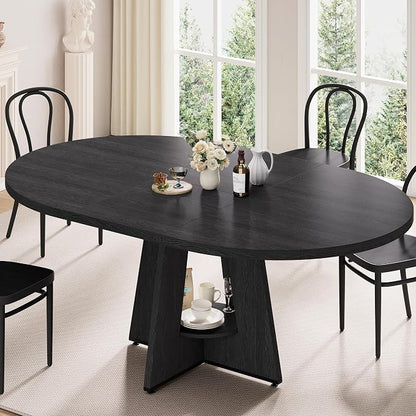 43''–59'' Extendable Dining Table, Round Kitchen Dining Room Dinner Table - Image 3