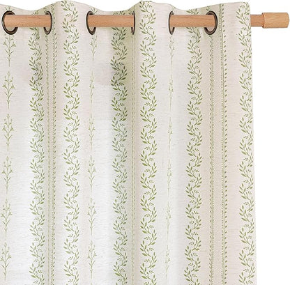 BGment Sage Green Floral Curtains 84 Inch Long, Light Filtering Linen Curtains by BGment