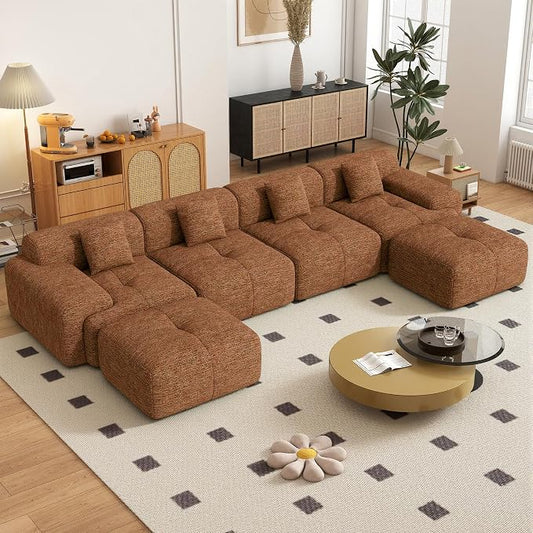158" U Shaped Convertible Modular Couch, Cloud Couch Sectional by Nebuaegis