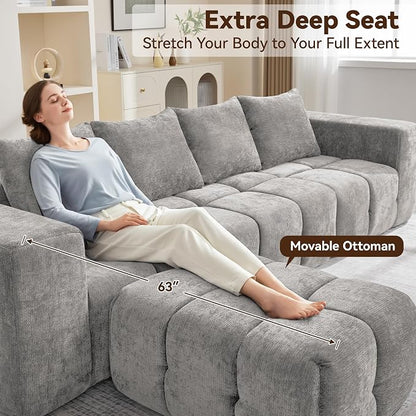 119" Boneless Couch, Oversized Cloud L Shaped Couch, Modular Sectional 4 Seater - Image 4