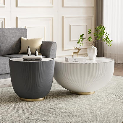 SSLine Bowl-Shape Coffee Table Set of 2 Modern Sintered Stone Top Nesting - Image 3